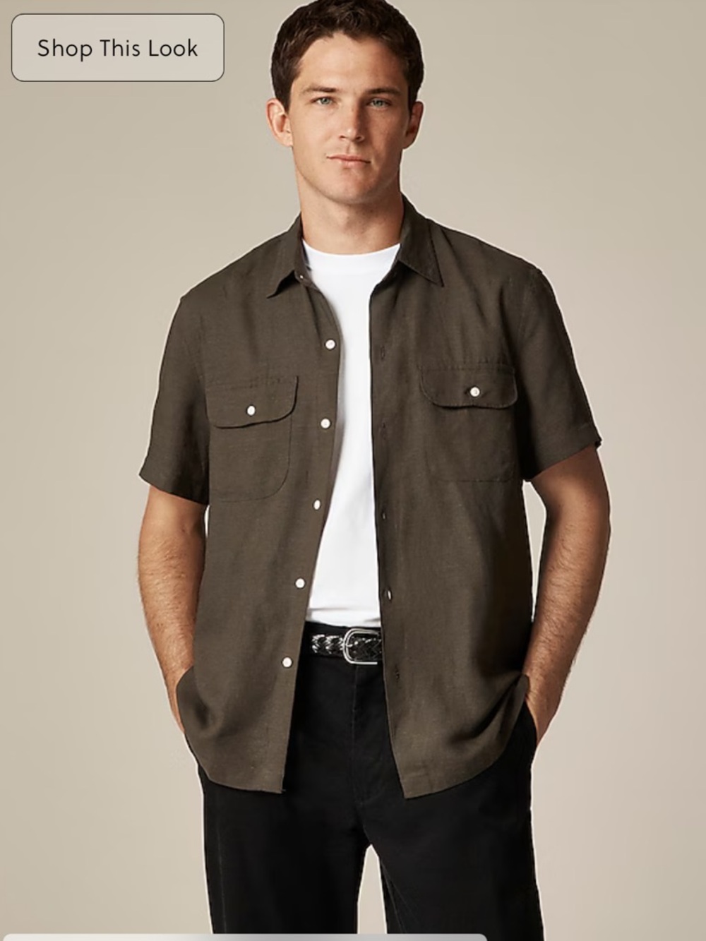 J. Crew Short Sleeve Viscose Linen Blend Shirt in Smokey Onyx Medium